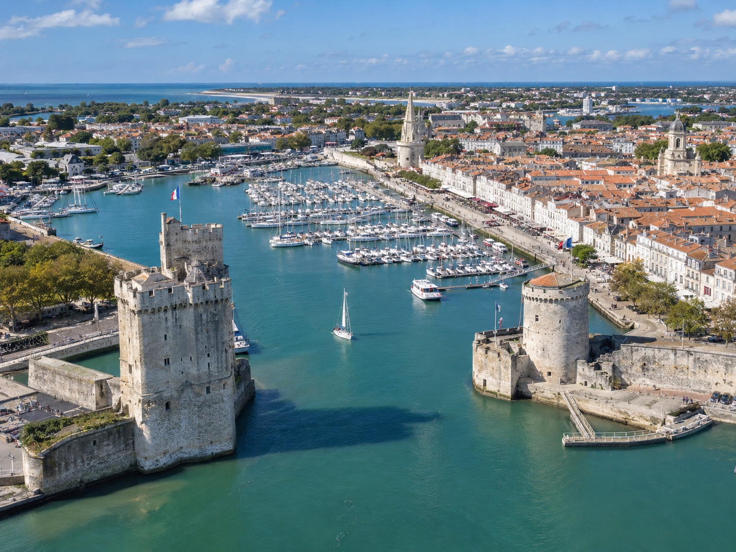 Vue du Vieux-Port de La Rochelle et de ses tours en Charente-Maritime